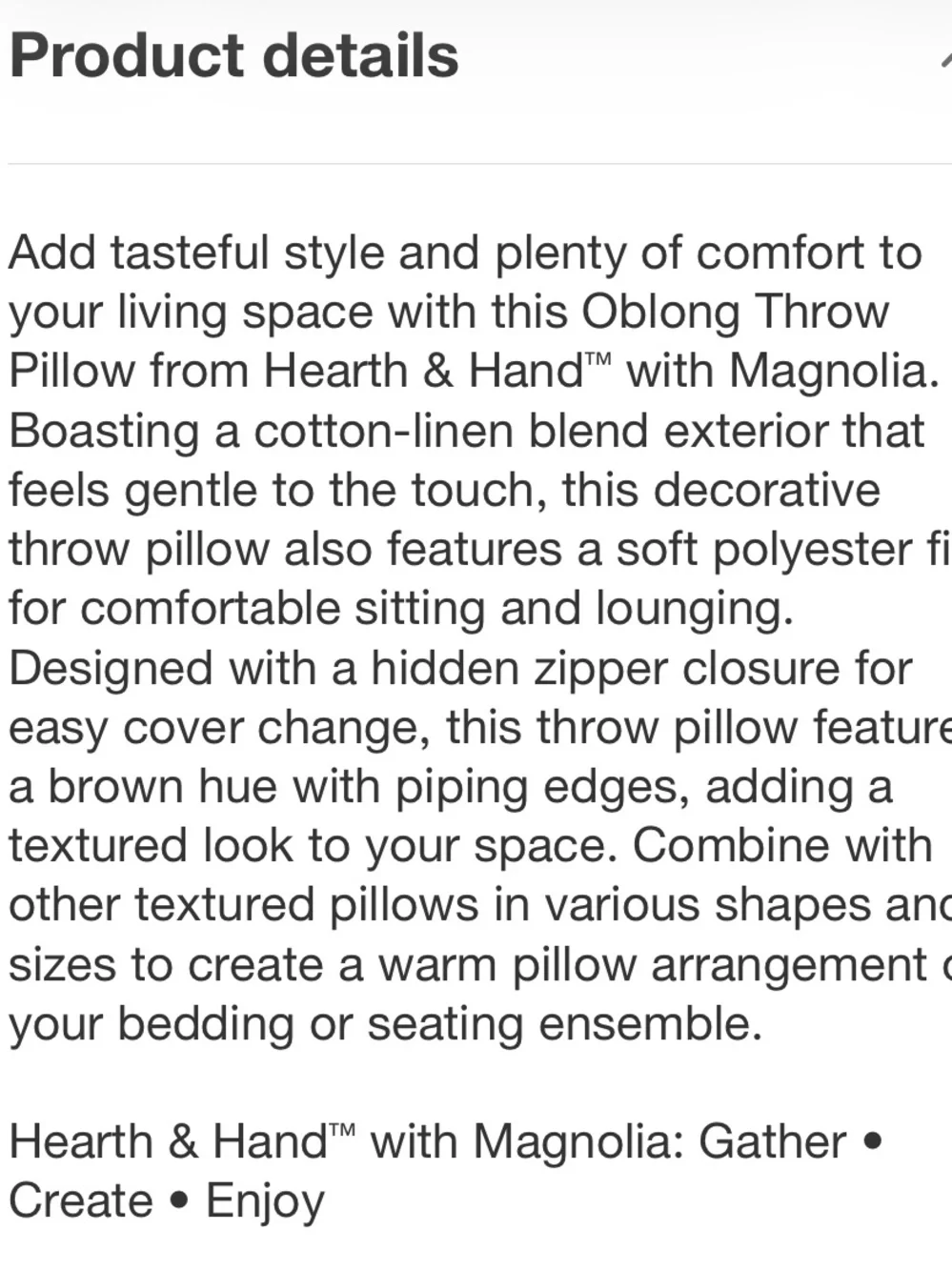 HEARTH & HAND NWT oblong reversible throw pillow -brown -14x36